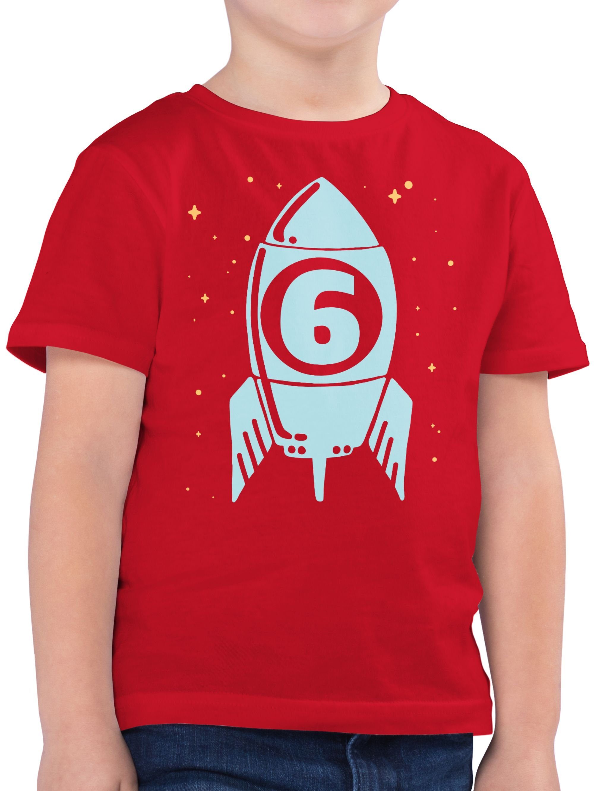 Geburtstag T-Shirt 3 Shirtracer blau 6. Sternen Sechs Rakete mit Rot