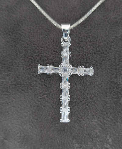NAHLE Kette mit Anhänger Kreuz Silberkette Kreuz Kette (inkl. Schmuckbox), 925 Silber / rhodiniert