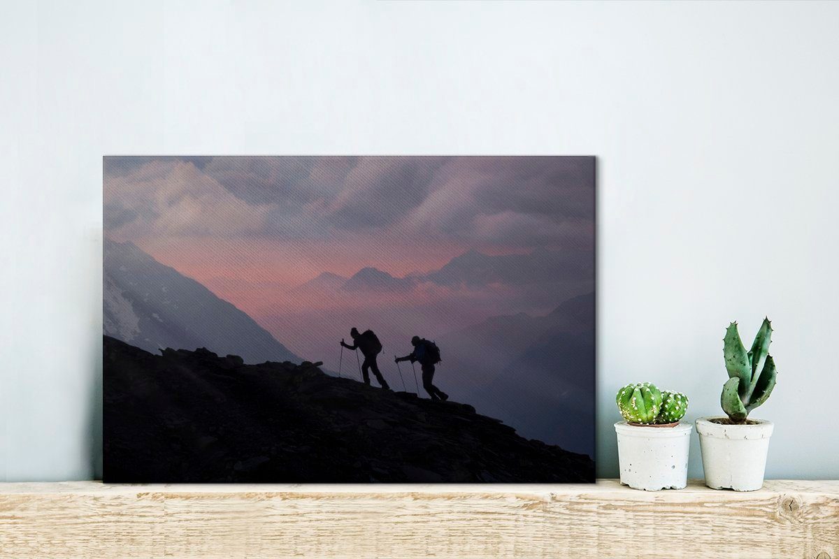 OneMillionCanvasses® Leinwandbild Zwei Wanddeko, cm besteigen Berg Leinwandbilder, Sonnenaufgang, St), Wandbild Bergsteiger Aufhängefertig, einen (1 bei 30x20