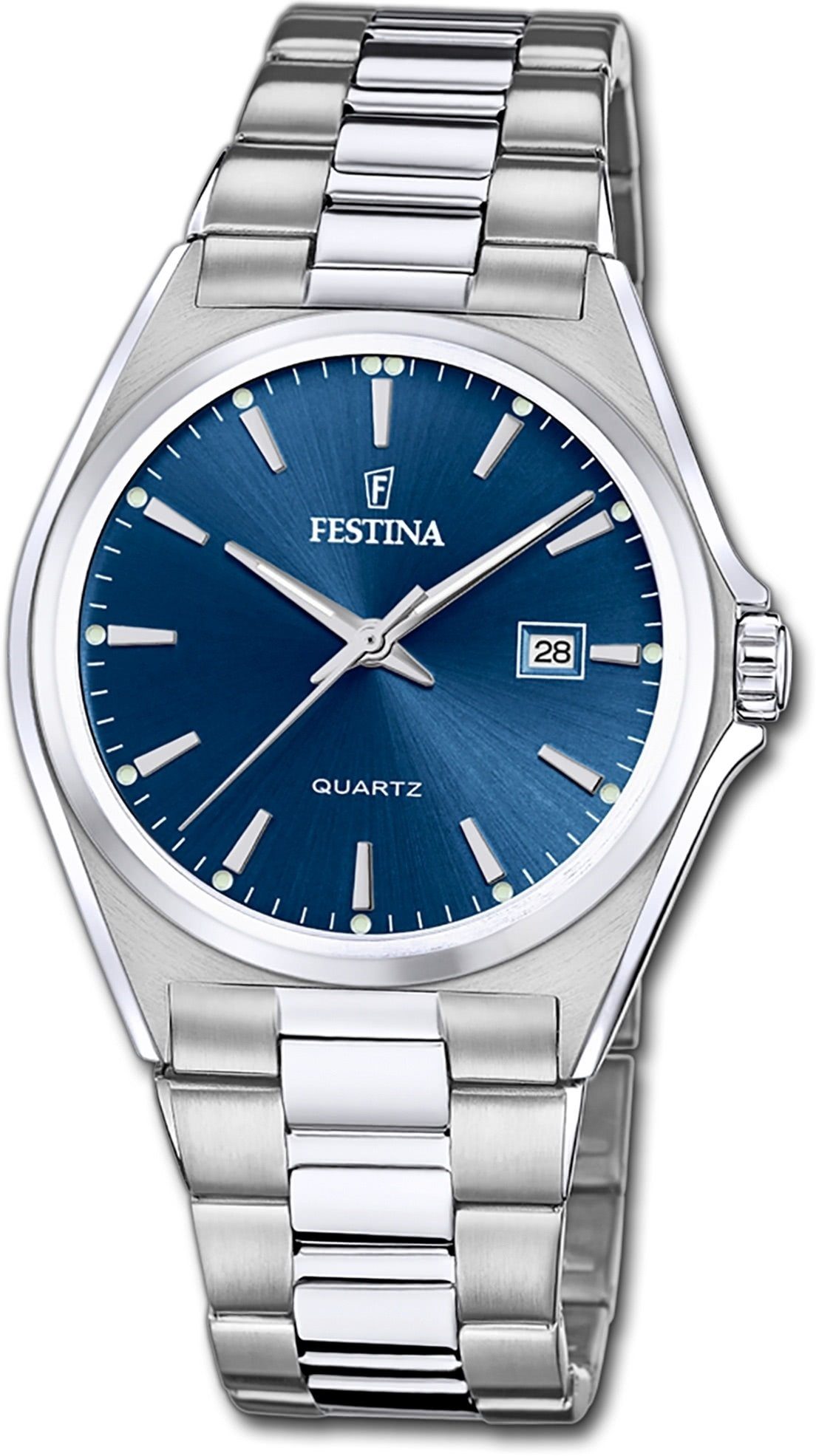 Festina Quarzuhr Festina Herrenuhr Klassik Armbanduhr, Herrenuhr mit Edelstahlarmband, rundes Gehäuse, groß (ca. 40mm), blau