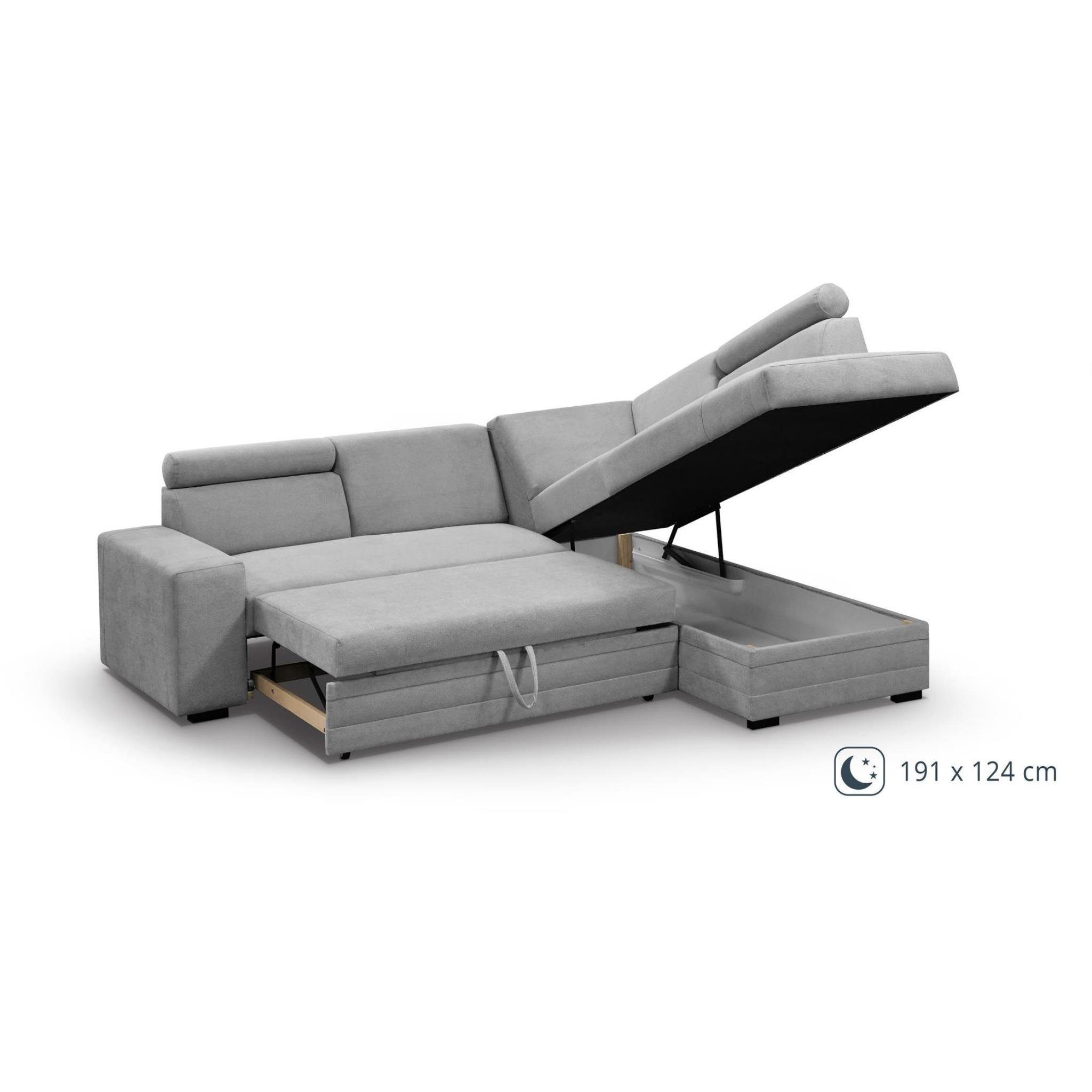 Beautysofa Ecksofa mit Bettkasten und verstellbaren Kopfstützen Roma, 250 cm breite L-Form Polsterecke, mit Schlaffunkton – Bild 4 von 5