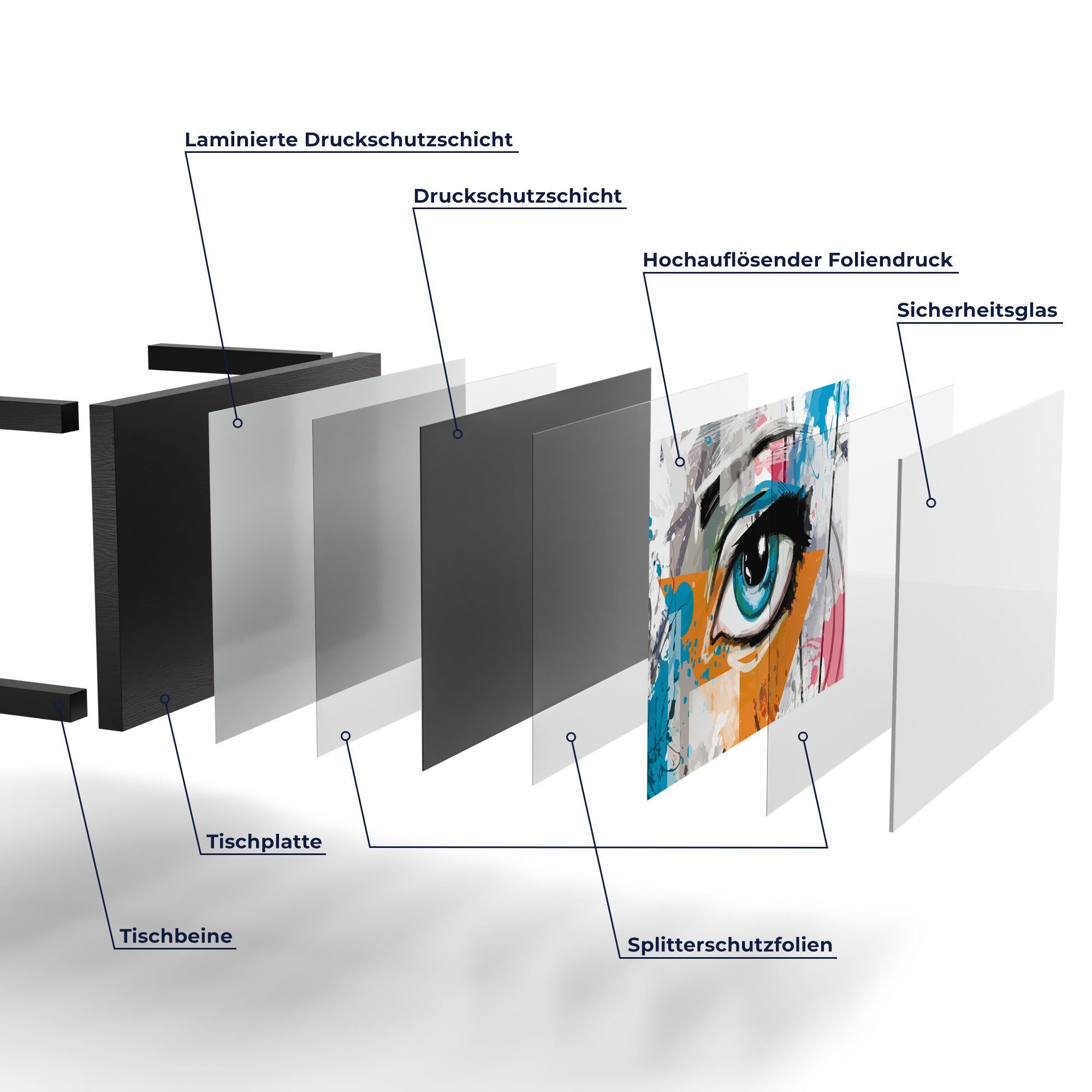 DEQORI Couchtisch Beistelltisch Frau', Schwarz Glastisch Glas modern 'Auge einer