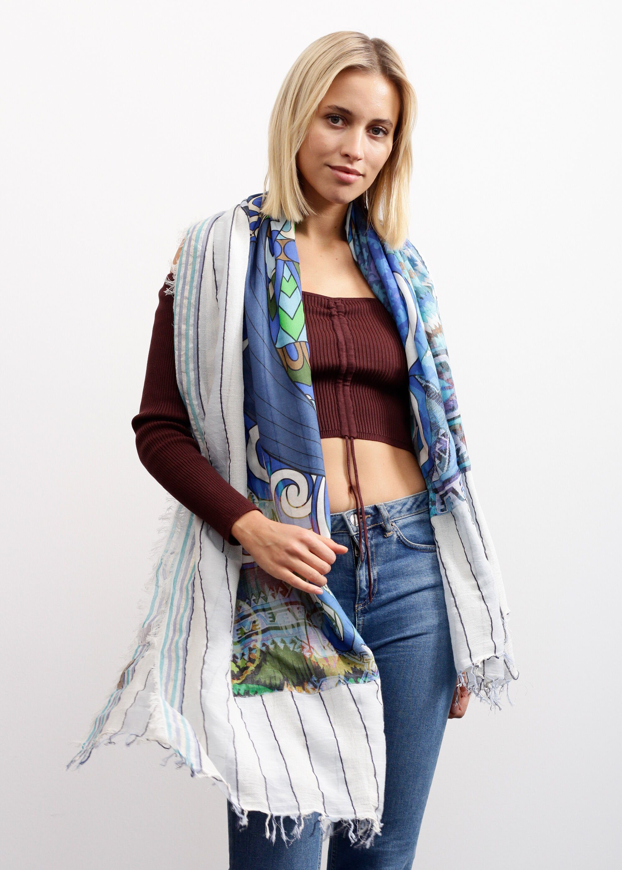 Codello Modeschal Schal mit gepatchtem Print aus Baumwolle, Modal und Seide