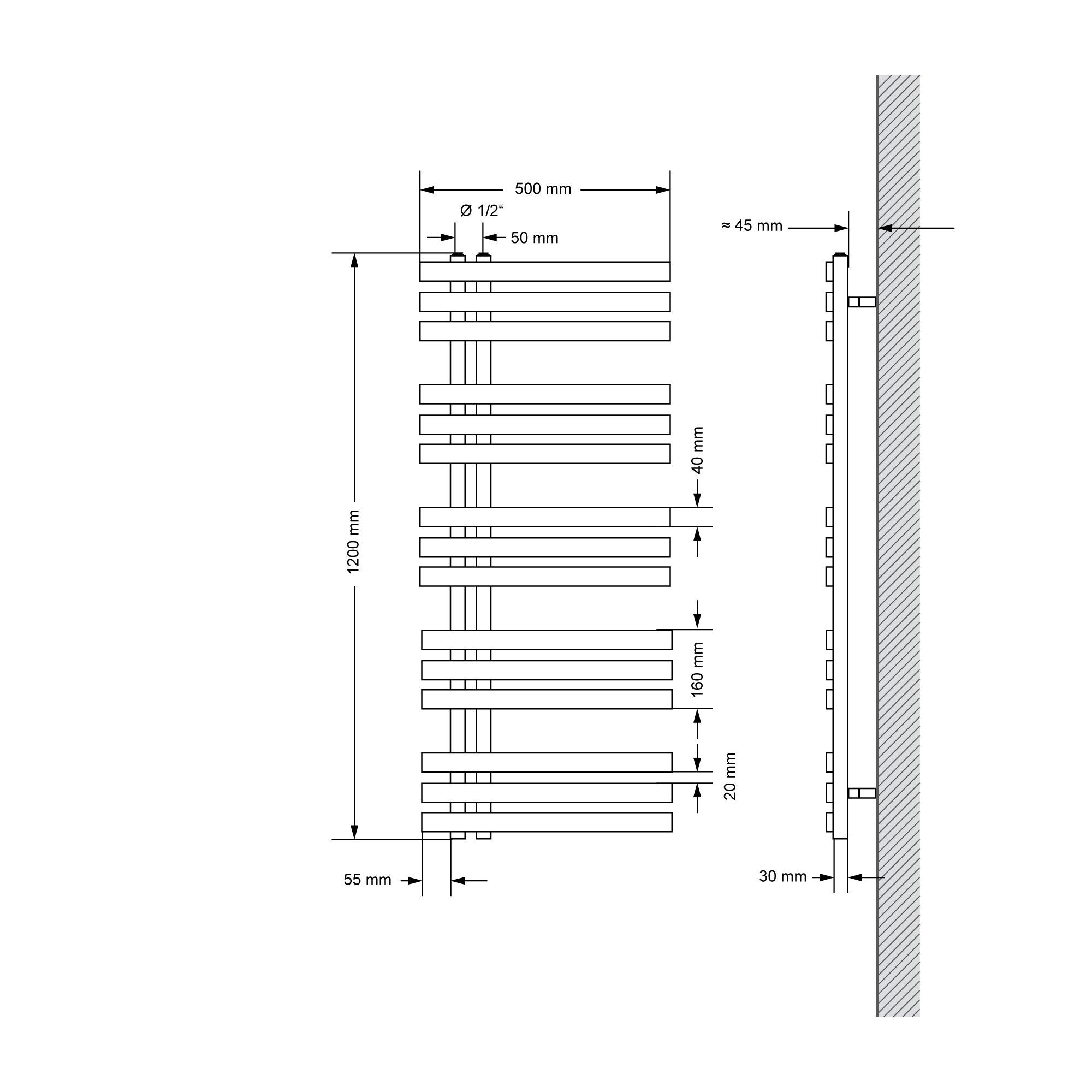 Designheizkörper Paneelheizkörper Bad/Wohnraum Heizung LuxeBath Badheizkörper Iron EM Montage-Set Anthrazit Flachheizkörper, 500x1000mm inkl.