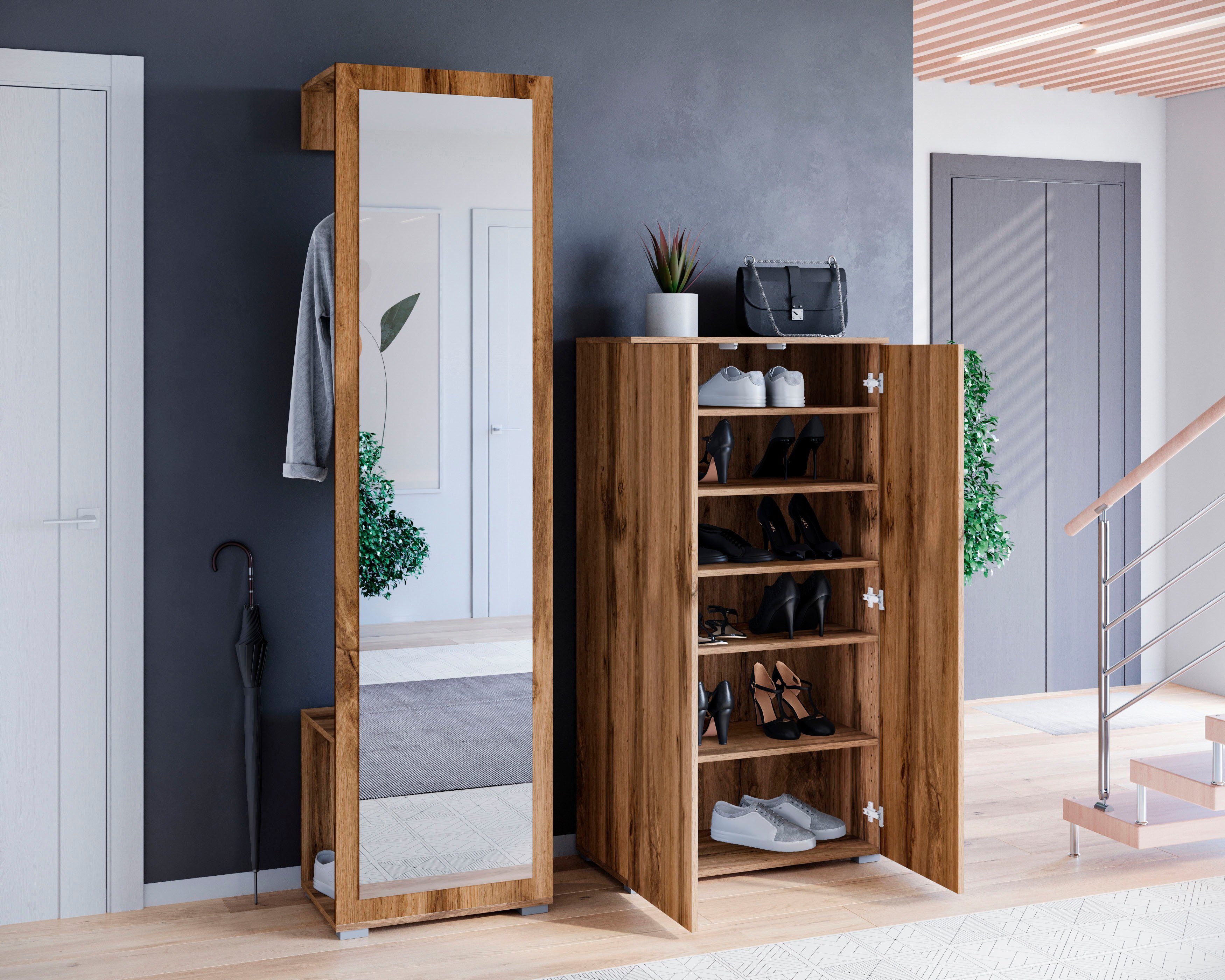 OTTO home Garderoben-Set PARIS/ TOKYO, (Komplett-Set, 2-St), Garderoben-Set Breite 130cm, moderne grifflose Flurmöbel Kleiderstange – Bild 4 von 5
