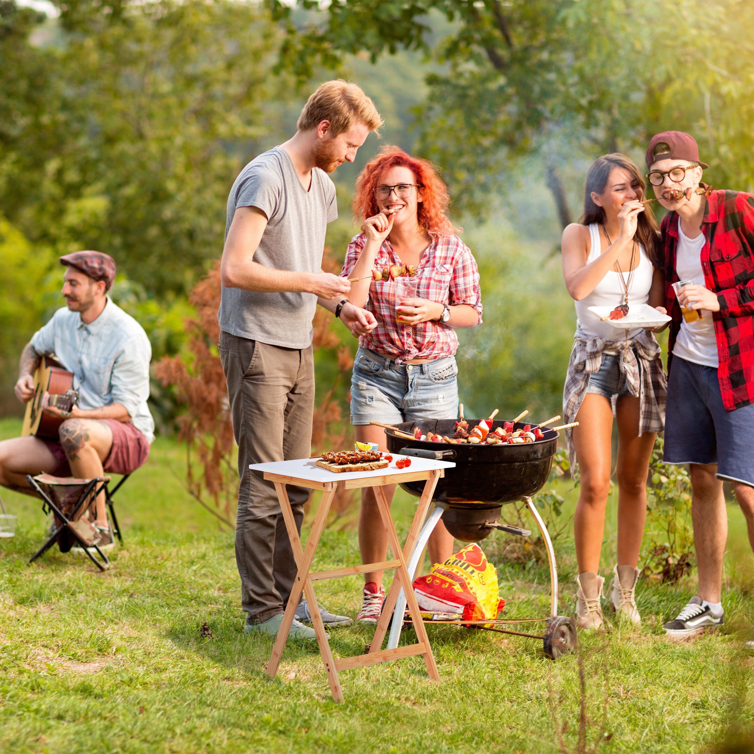 relaxdays Klapptisch Weißer Klapptisch aus Bambus