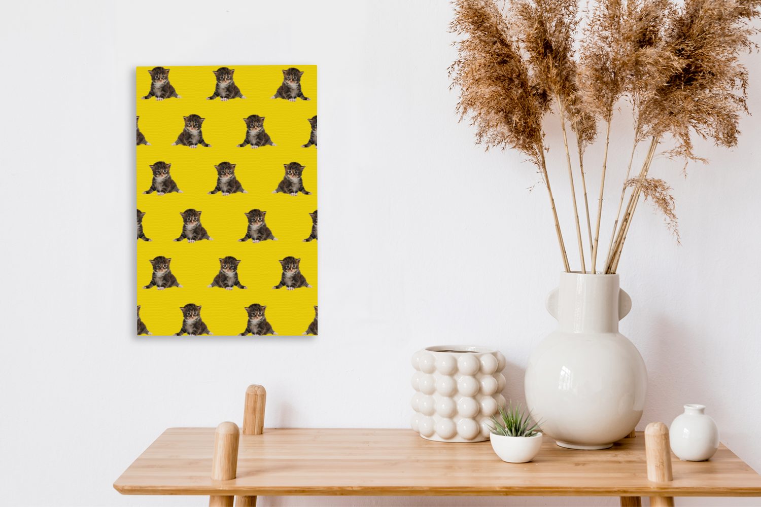 Muster (1 St), Kätzchen Leinwandbild OneMillionCanvasses® - - Gelb, Gemälde, 20x30 bespannt inkl. cm Zackenaufhänger, fertig Leinwandbild
