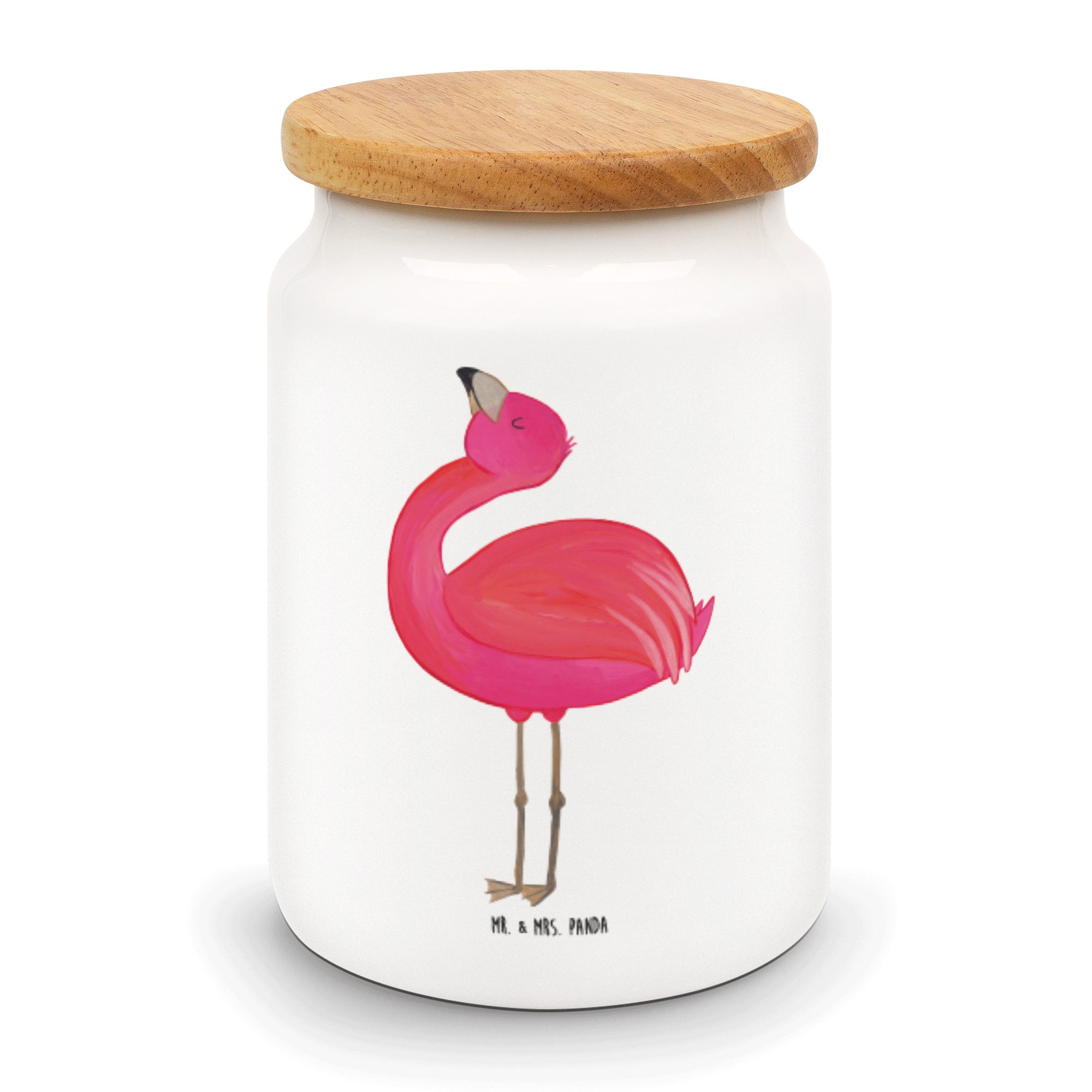 Vorratsdose, Mrs. Vorratsdose Flamingo Weiß Panda rosa, Vorratsbehälter, Geschenk, & stolz - Keramik, - Mr. (1-tlg)