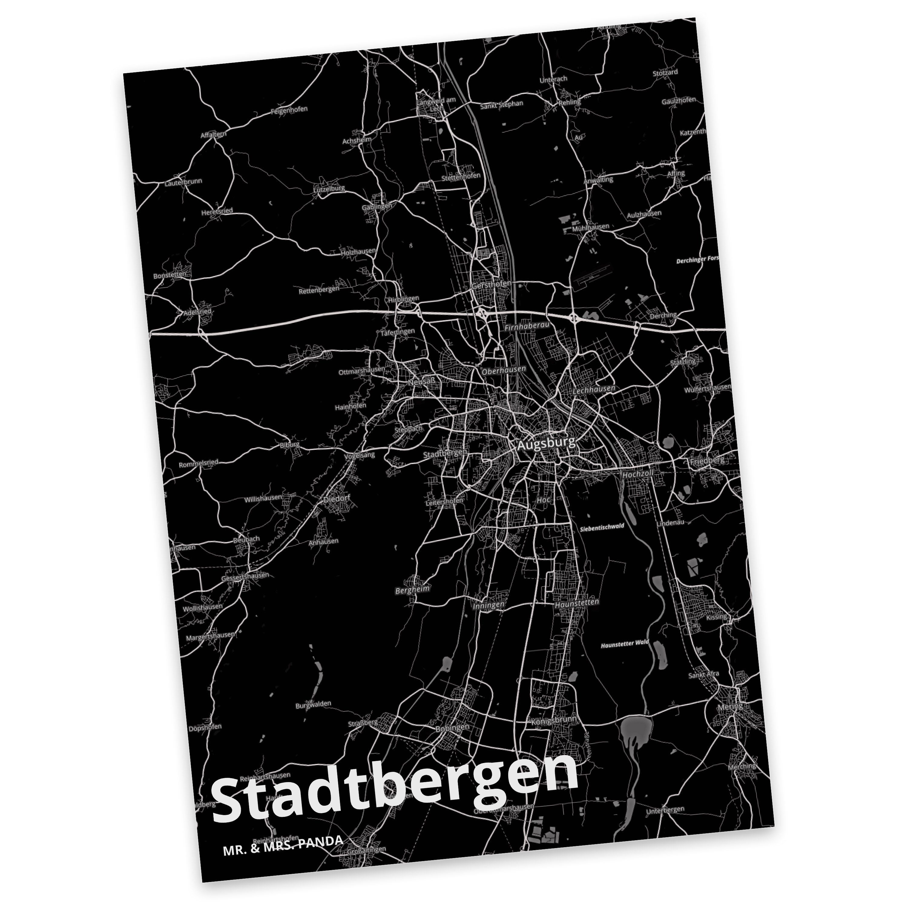 Mr. & Mrs. Panda Postkarte Stadtbergen - Geschenk, Stadt Dorf Karte Landkarte Map Stadtplan, Dor