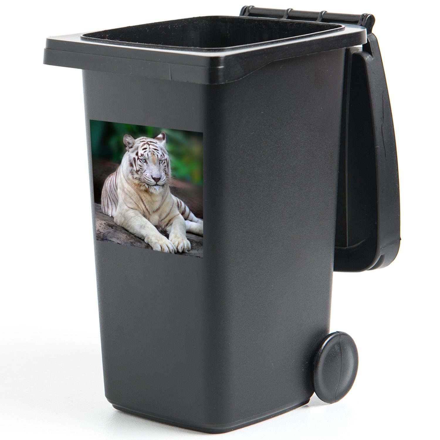 MuchoWow Wandsticker Weißer Tiger - Mülltonne, - St), Wald Sticker, (1 Container, Baumstamm Abfalbehälter Mülleimer-aufkleber