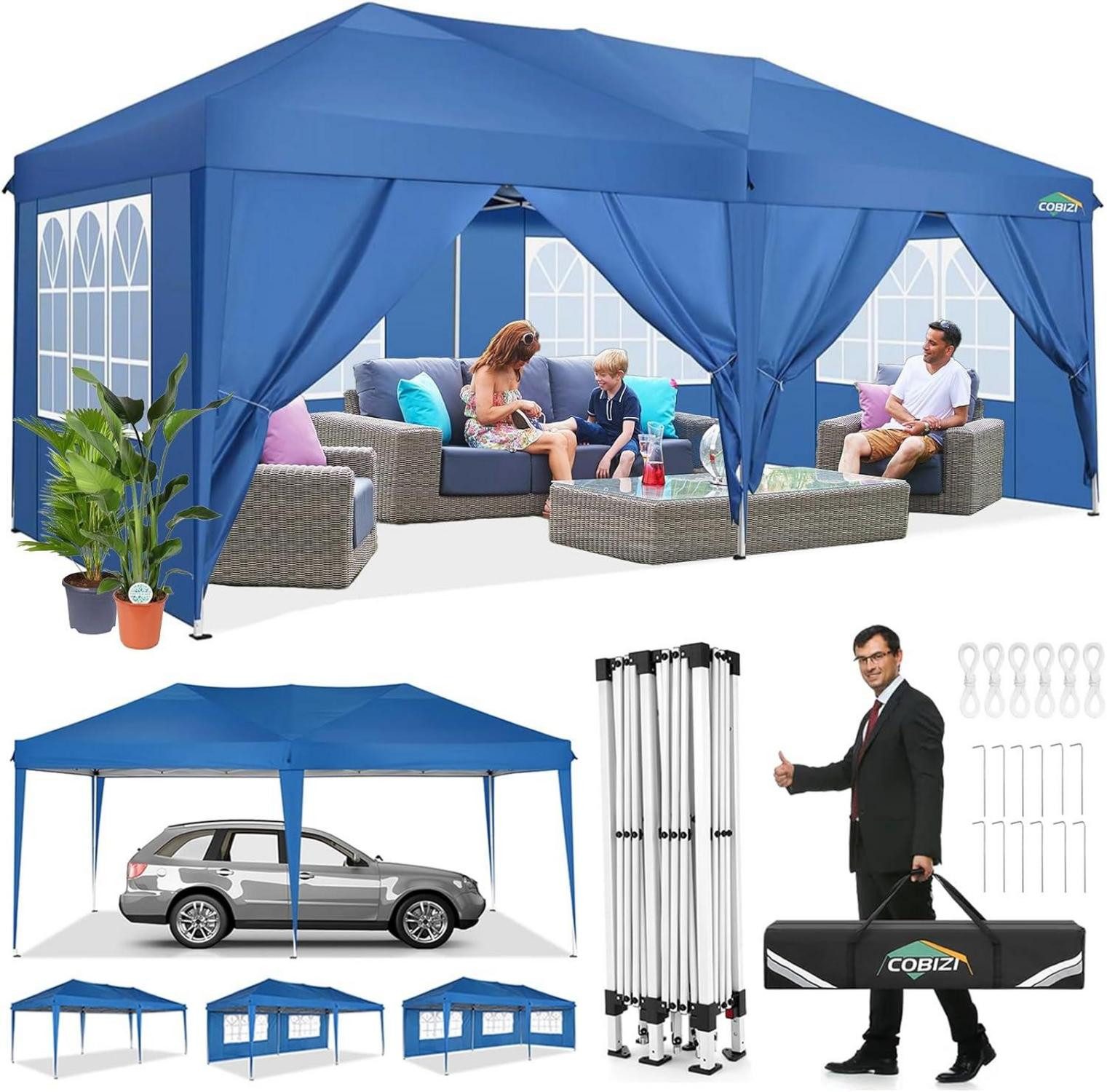 Faltpavillon Faltpavillon 3x6 Wasserdicht Winterfest Pop Up Pavillon 6 Seitenwände