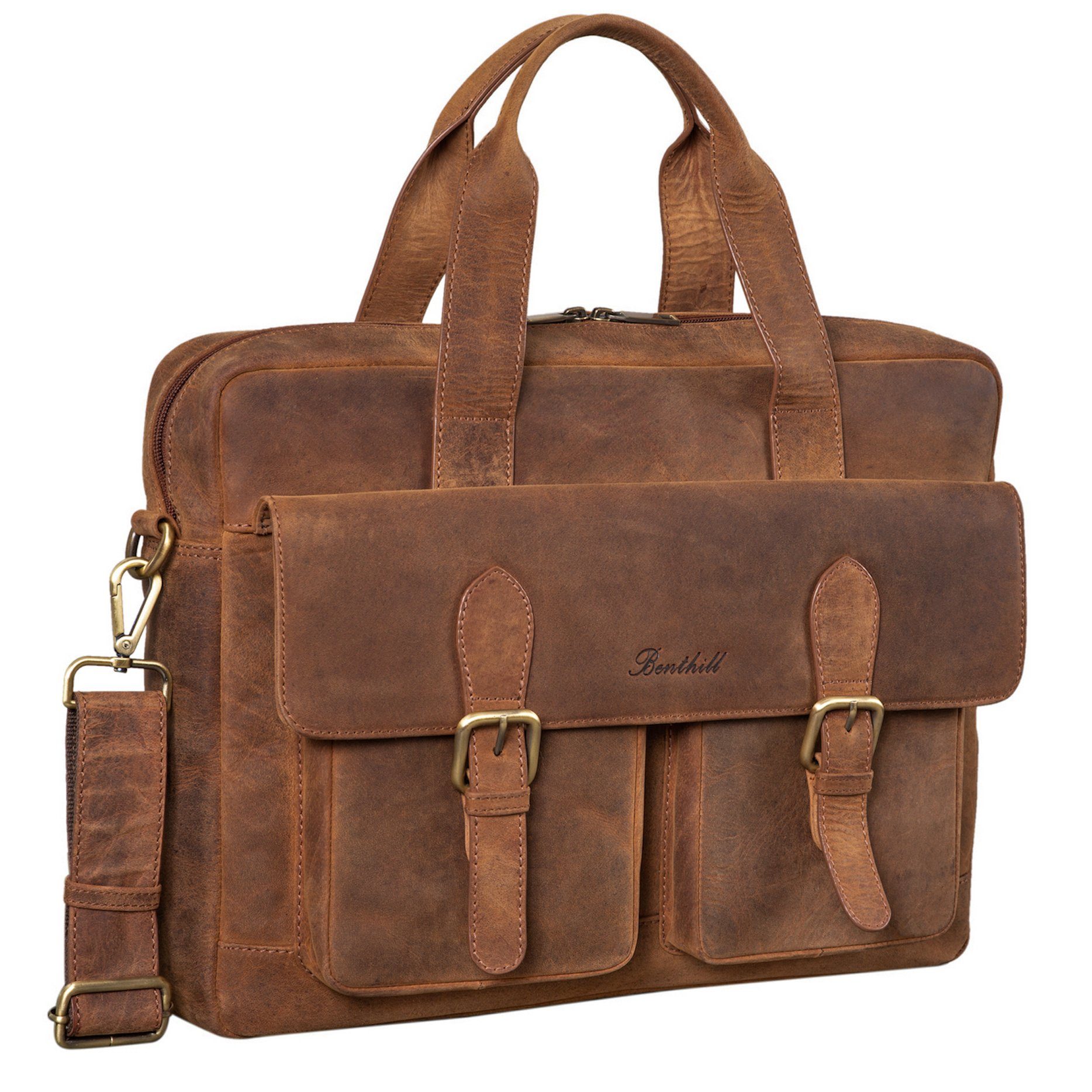 Benthill Aktentasche Echt Leder Laptoptasche Notebooktasche Umhängetasche Laptoptasche, Schultergurt / Umhängegurt Reißverschlussfach