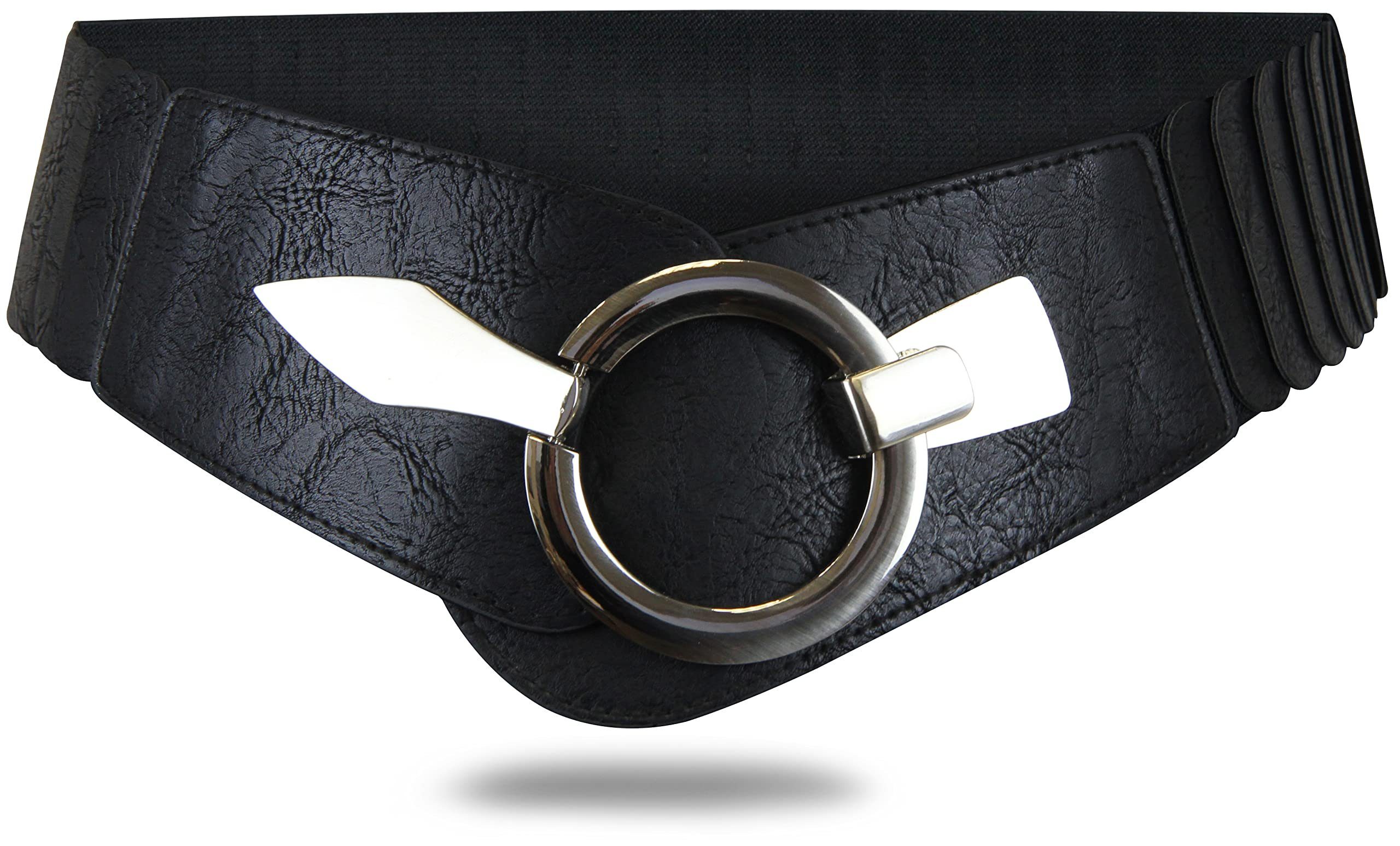 Vanessa & Melissa Taillengürtel Eleganter Damen-Gürtel in 6 cm Breite, Vielseitiger Kleidergürtel Elastischer Taillengürtel, Gürtel mit silberner Ring-Schließe