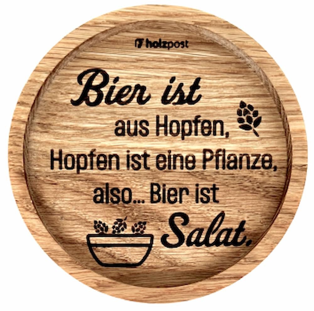 holzpost GmbH Getränkeuntersetzer Salat, 1-tlg., massives Eichenholz, Runde Einkerbung
