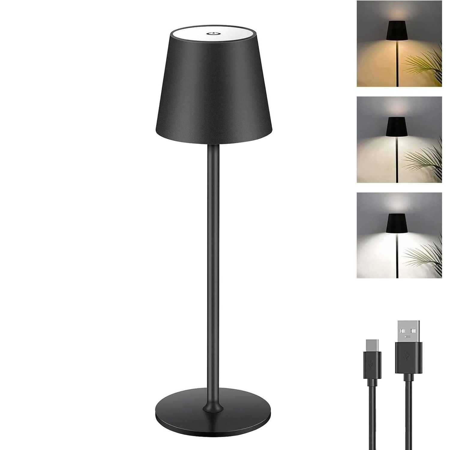 TUWENA LED Nachttischlampe Dimmbare LED, Touch Kabellose mit USB-C, Metall Wiederaufladbar Akku, Für Outdoor und Indoor, Aluminium, 5600mAh, 5W