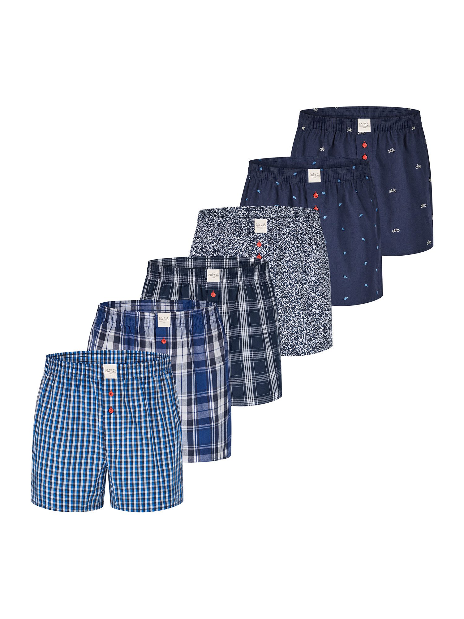 Phil & Co. Boxer Classic Sets (6-St) American Boxershorts - weit geschnitten - Knopfleiste