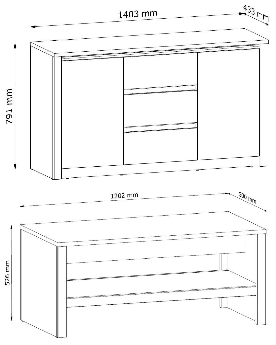 Feldmann-Wohnen Wohnwand Montana, (6-teiliges Wohnzimmer-Set, 6-St., moderne Holzoptik, Griffmulden), Eiche Lefkas grau