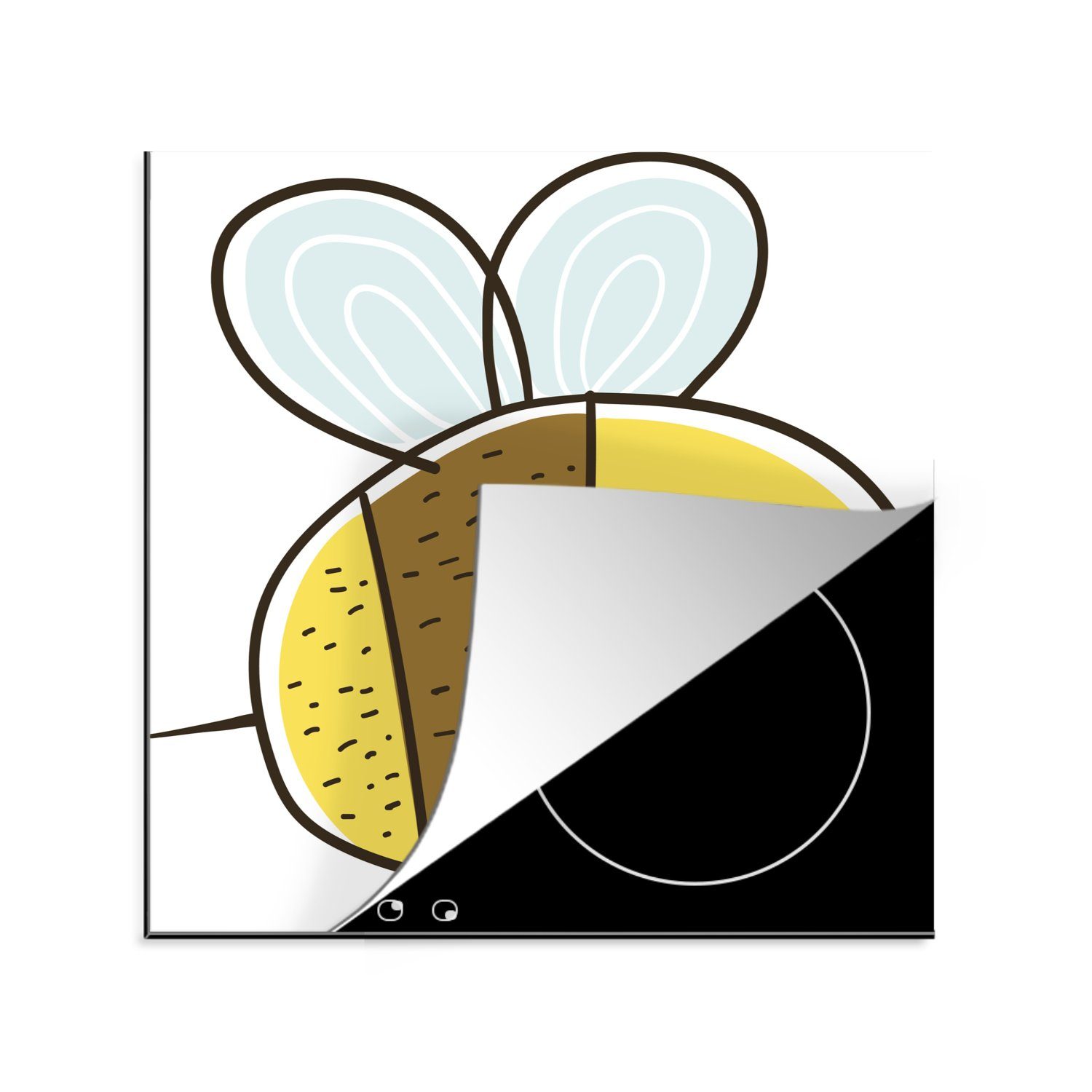 Arbeitsplatte Herdblende-/Abdeckplatte Biene, tlg), glücklichen (1 MuchoWow küche Illustration Ceranfeldabdeckung, einer 78x78 Eine cm, Vinyl, für