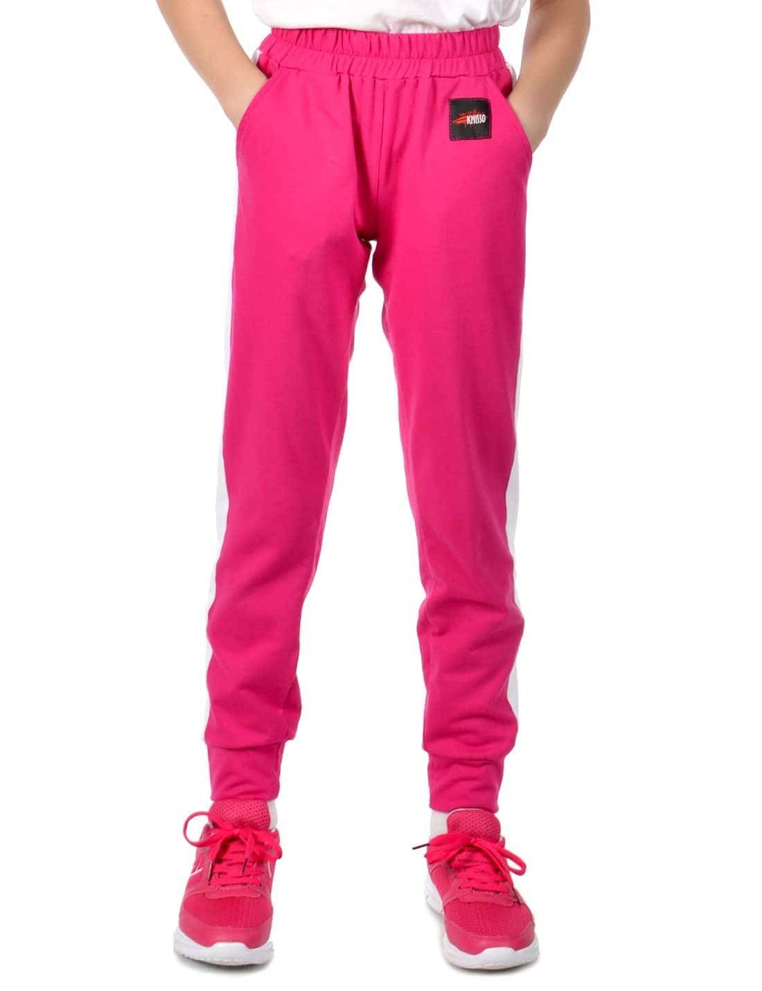 Stoff Pink Freizeithose KMISSO Sporthose 30358 Mädchen Streifeneinsatz Casual (1-tlg)