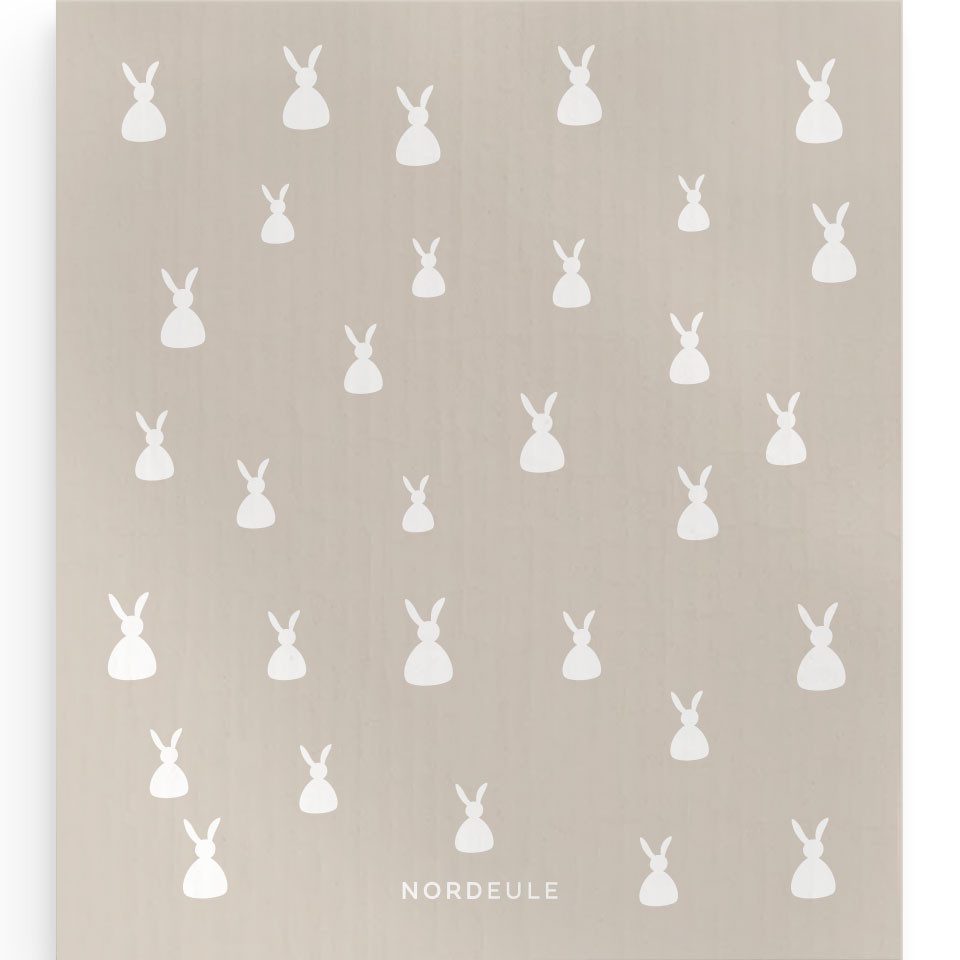 NORDEULE Osterhasen Muster in Beige Reinigungstuch (70 % Holz-Zellulose, 30 % Baumwolle, Set, 9-tlg., ideales Geschenk zu Ostern, im Osternest, Briefpost, Aufmerksamkeit)