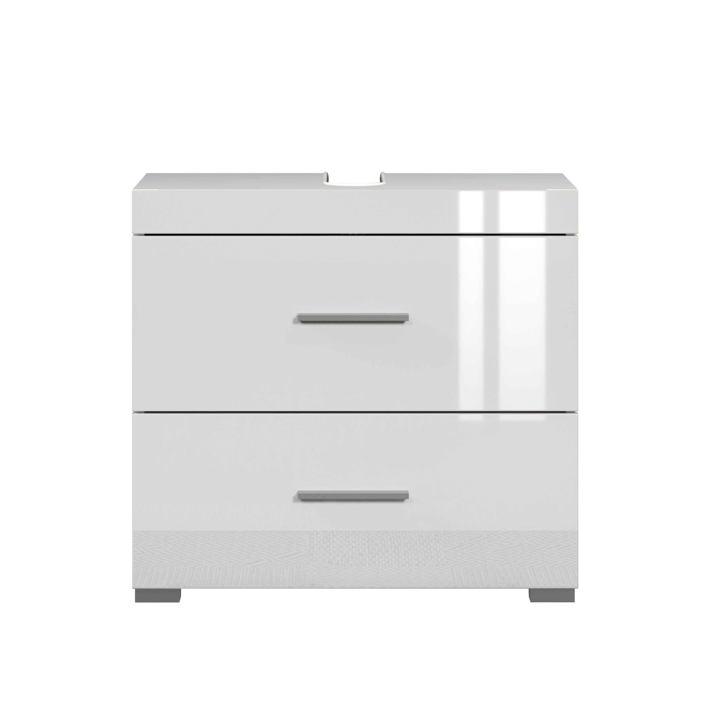 trendteam Waschbeckenunterschrank Badunterschrank Weiß Melamin & Weiß Hochglanz 60 / 56 / 34 cm