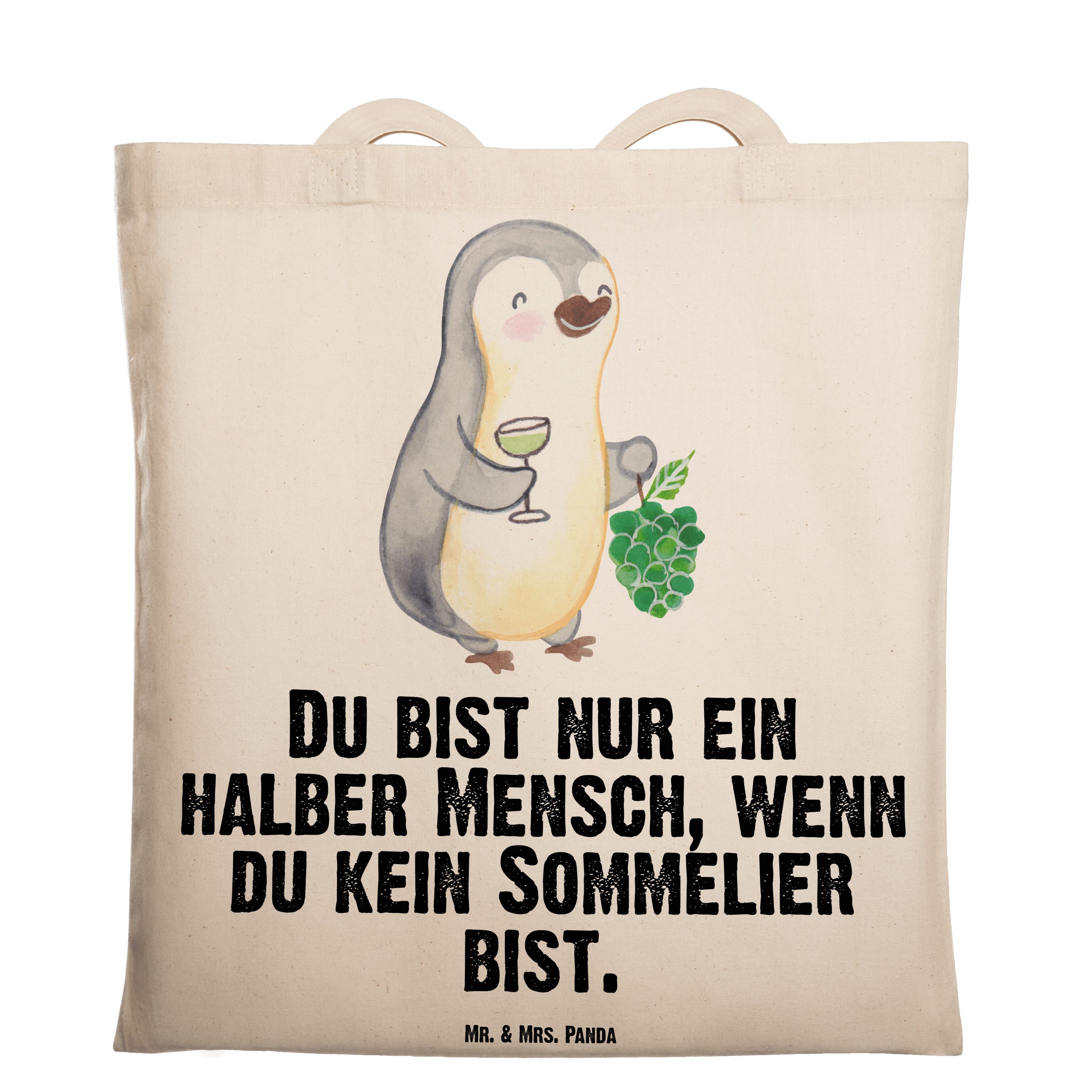 Mr. & Mrs. Panda Tragetasche Sommelier mit Herz - Transparent - Geschenk, Firma, Abschied, Beutel, (1-tlg) | Canvas-Taschen