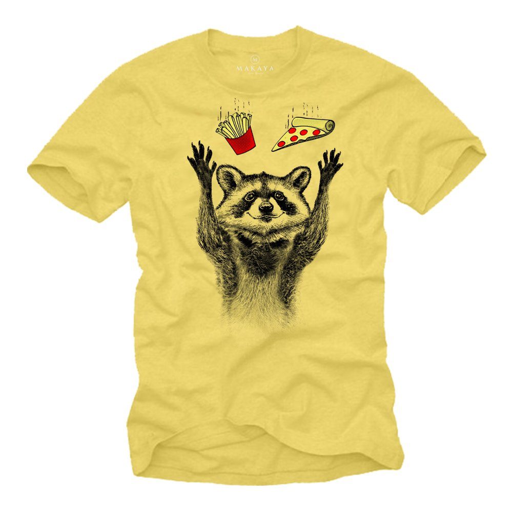 T-Shirt Waschbär Motiv Pizza Pommes Burger Grill BBQ Tiermotiv Tiere Funshirt