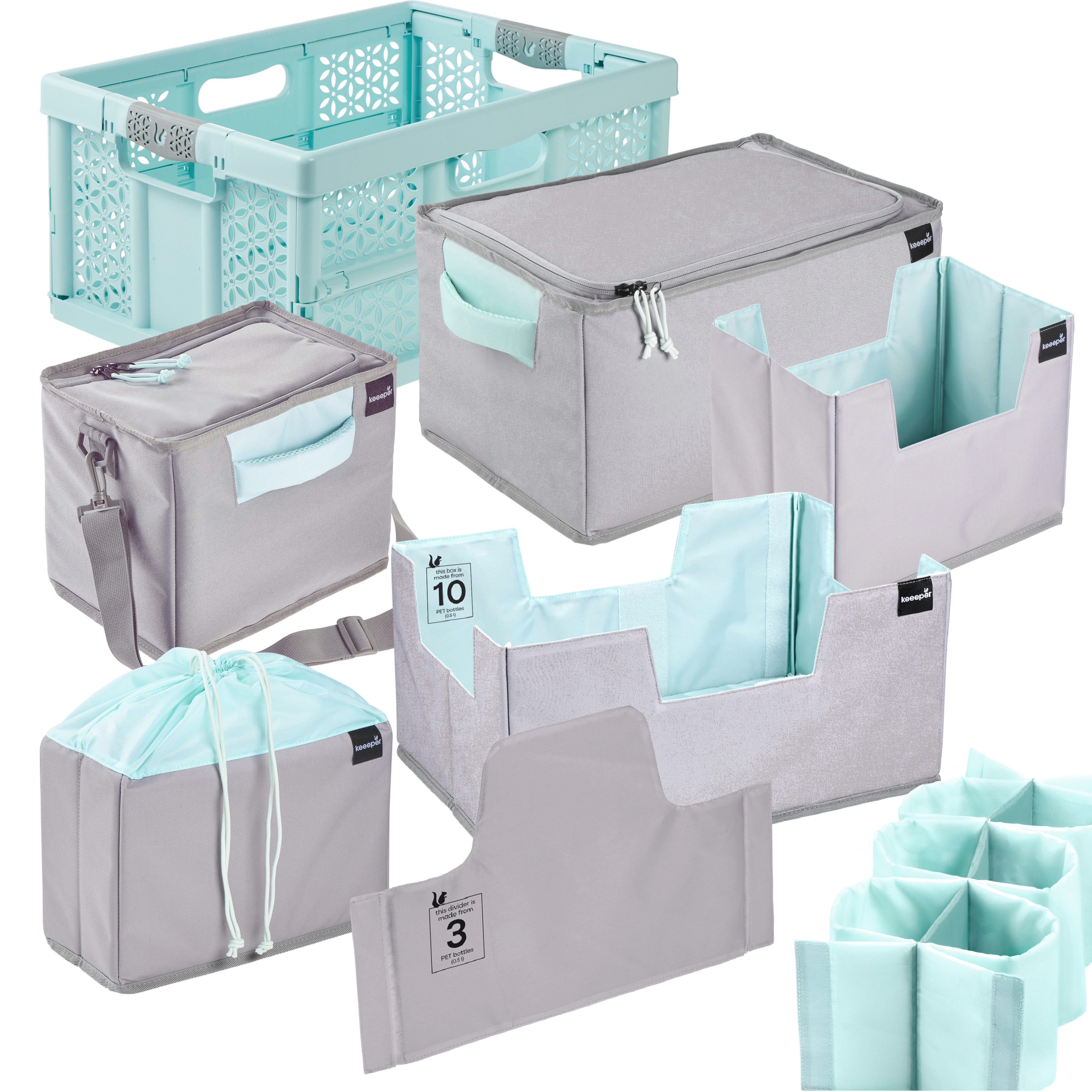 keeeper Klappbox lea 32l und 5x faltbare Boxen und Isoliertaschen nea, 32 l, Soft-Touch-Griffe, zusammenklappbar