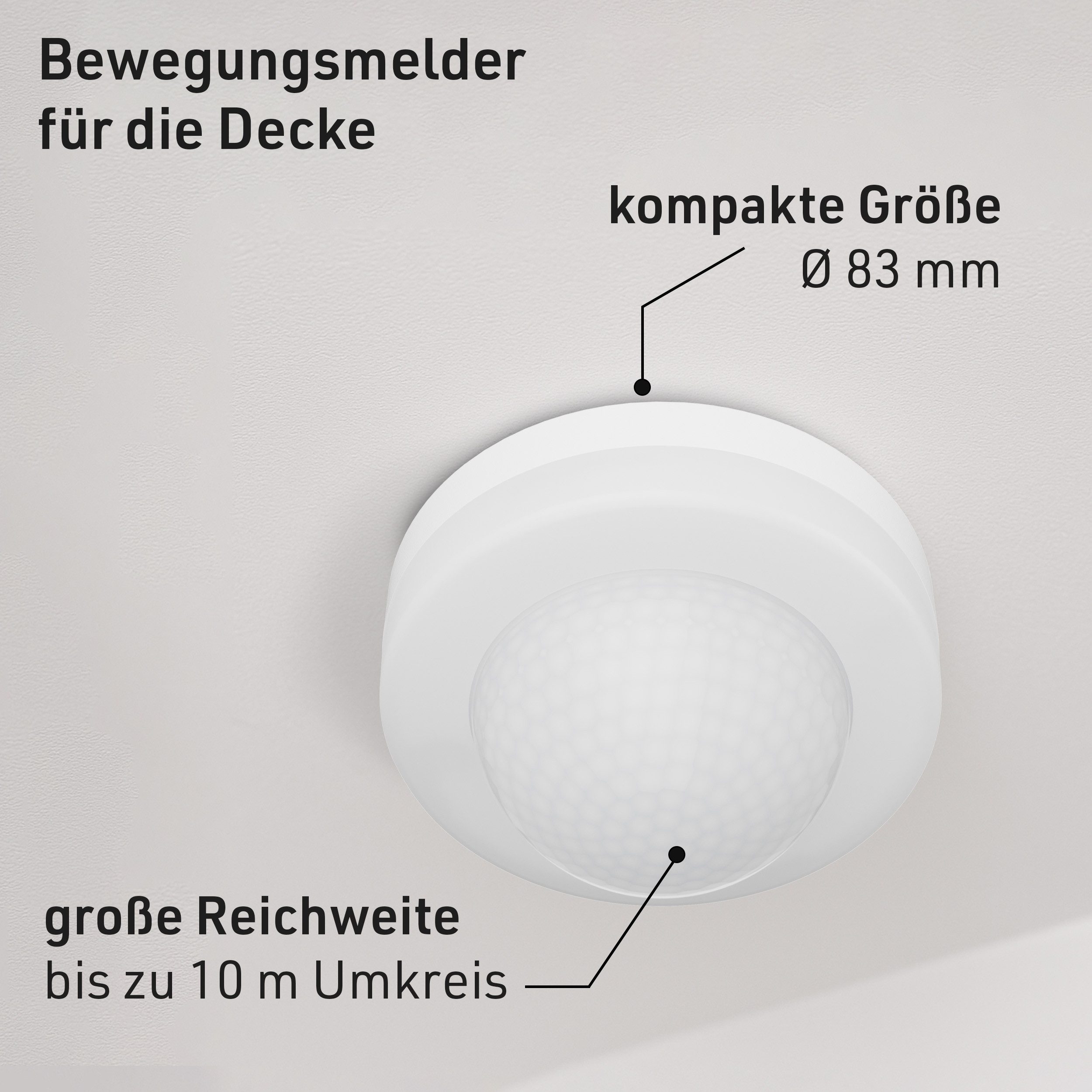 Oktaplex motion Bewegungsmelder Jim Bewegungsmelder Decke PIR Sensor 360 Grad 10 m Aufputz, (2-St), Innen Bewegungsmelder LED geeignet weiß – Bild 2 von 5