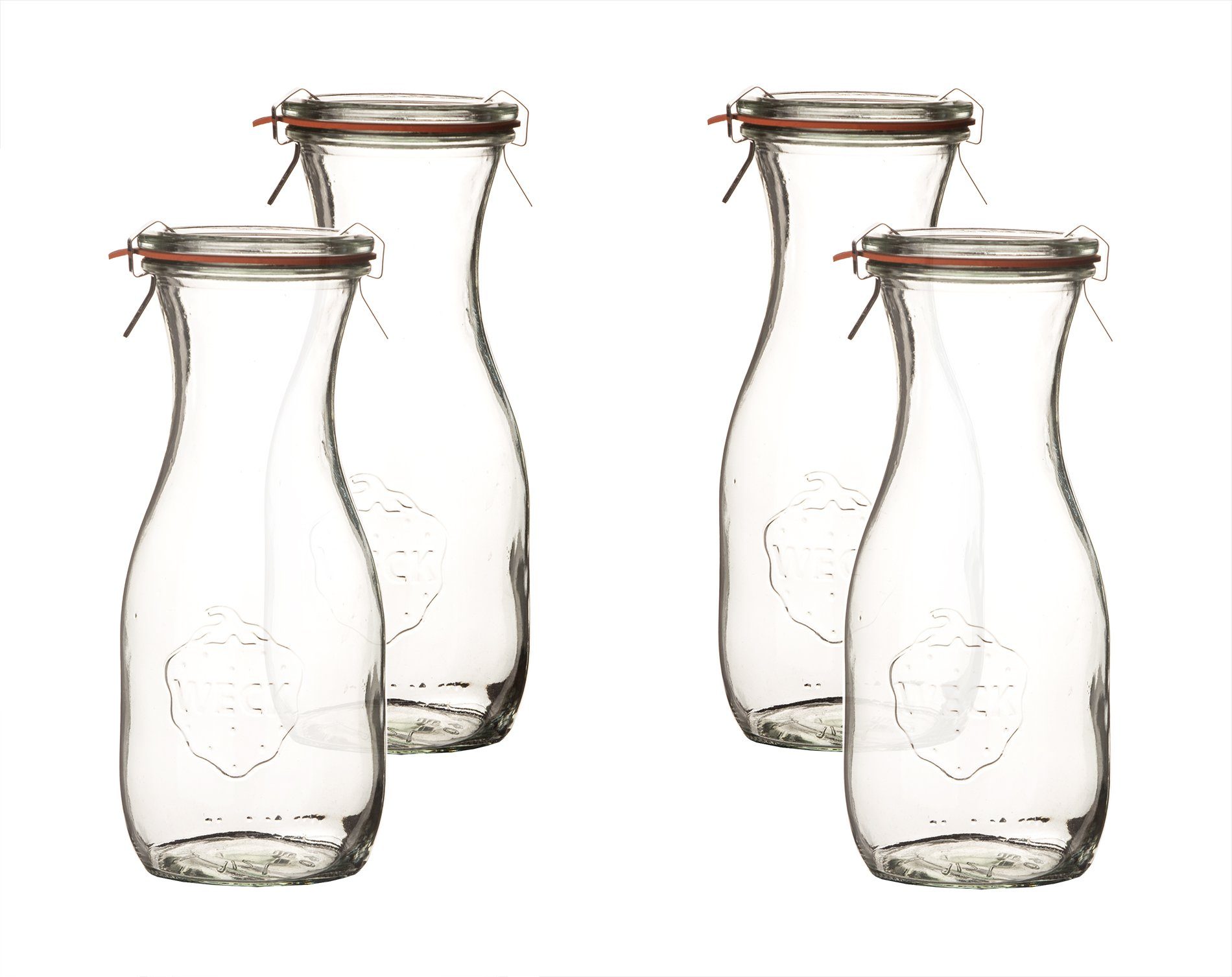 Weck Einmachglas »Saftflaschen 500 ml mit Deckel RR 60, Einkochringen &  Einweck−Klammern − Weckflaschen aus Glas«, (4-tlg) online kaufen | OTTO