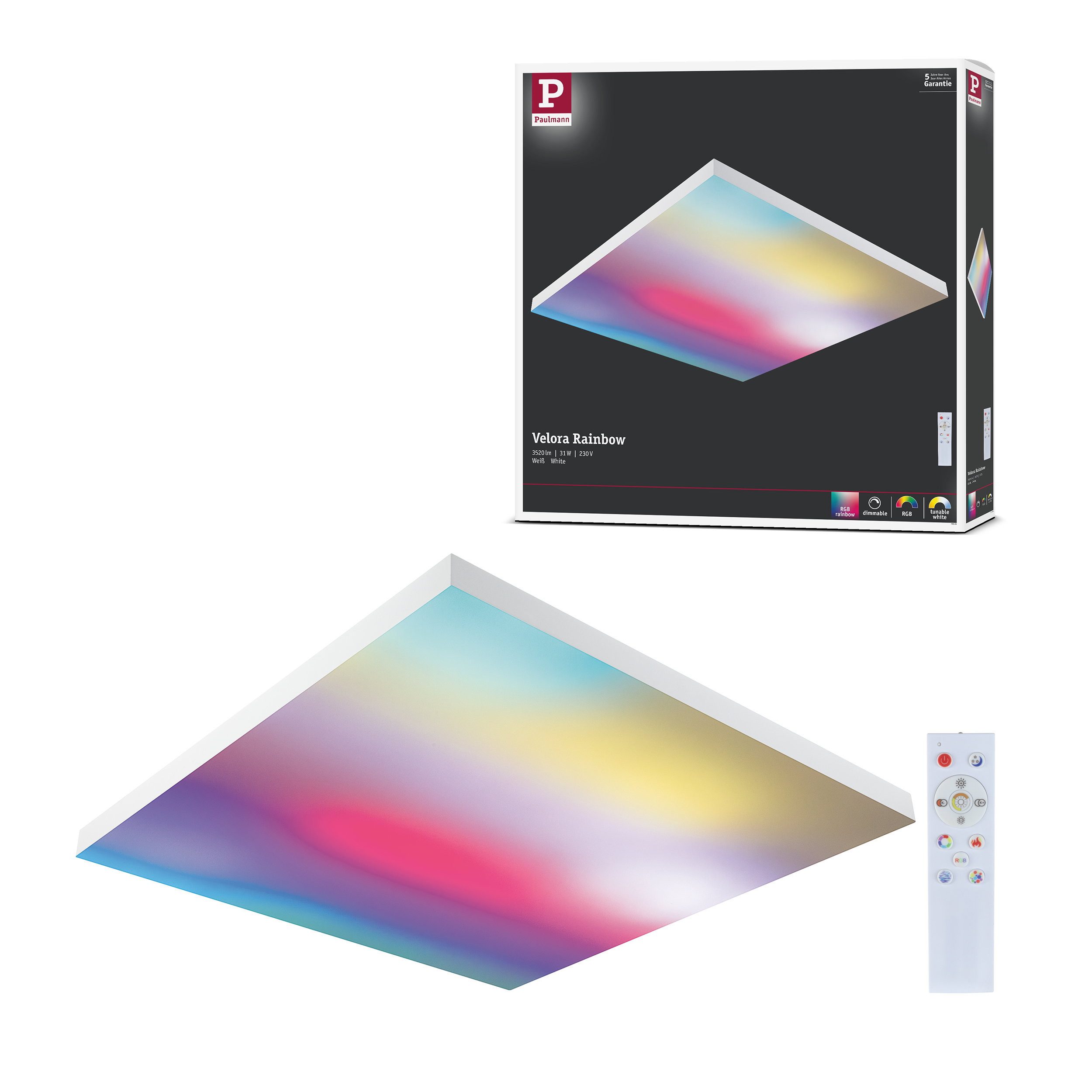 Paulmann LED Panel LED Panel Velora Rainbow dynamicRGBW eckig 595x595 mm 31W 2820lm RGB+