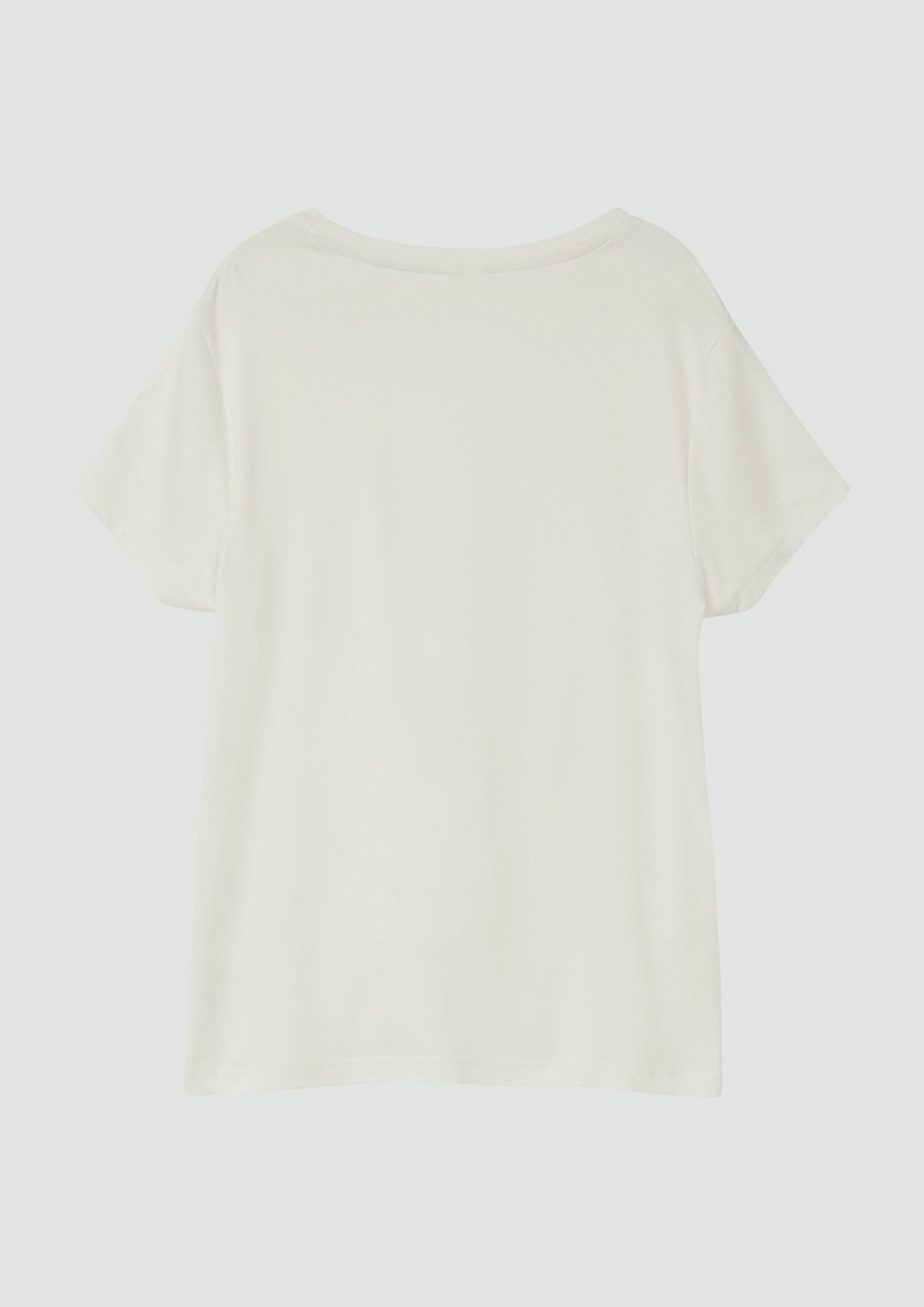 s.Oliver Kurzarmshirt T-Shirt Fließendes T-Shirt mit Knoten-Detail und leichtem Glanz