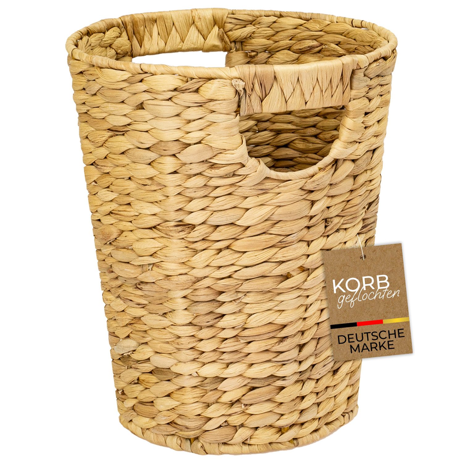 HMF Papierkorb Papierkorb Büro, runder Aufbewahrungskorb geflochten aus, Wasserhyazinthe, 25 cm Durchmesser, 30 cm Höhe, Naturfarben