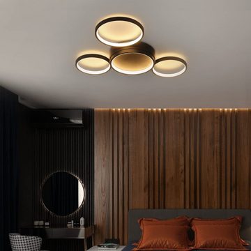 ZMH LED Deckenleuchte Wohnzimmer Deckenlampe - Schwarz Warmweiß Küchenlampen 29W, LED fest integriert, 3000k, mit 4 Ringe Design Wohnzimmerlampe Deko Schlafzimmerlampe