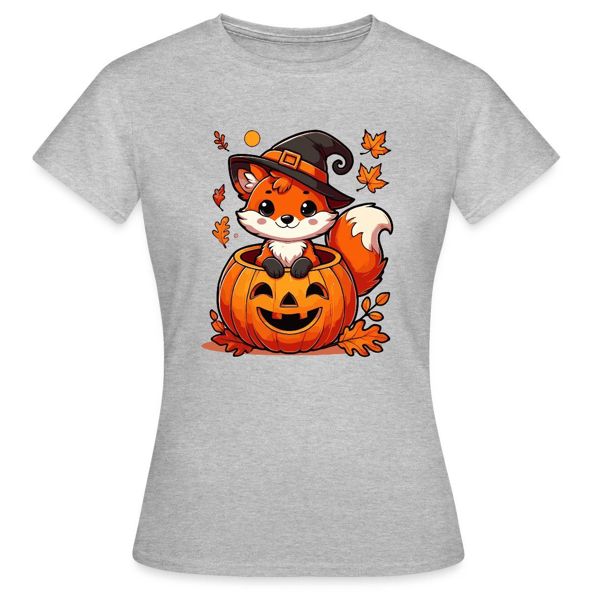 Spreadshirt T-Shirt Süßer Halloween Fuchs Im Kürbis Mit Hexenhut Frauen T-S günstig online kaufen