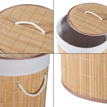 en.casa Wäschekorb, »Salla« Wäschesammler mit Deckel 68L aus Bambus Natur