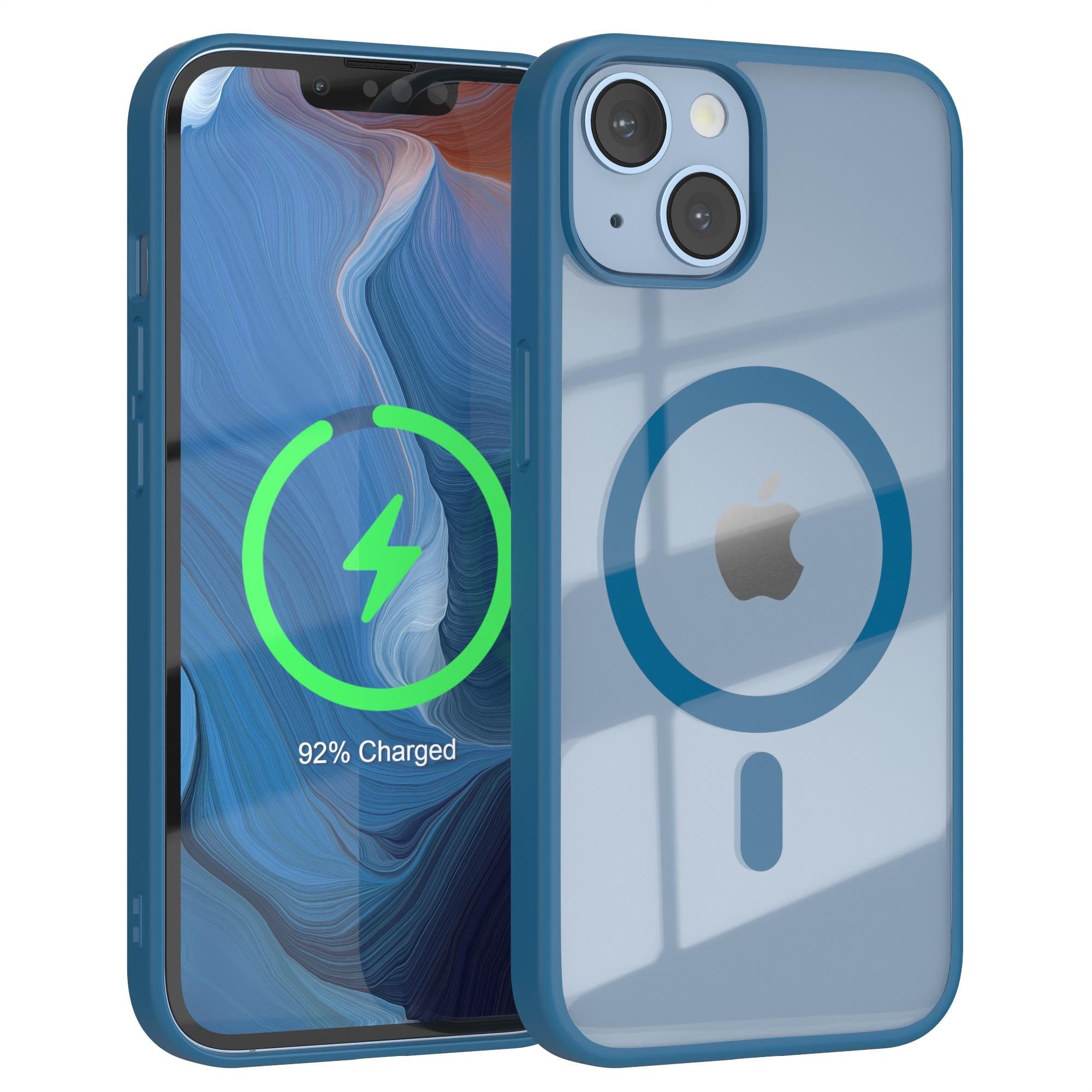 EAZY CASE Handyhülle Transparente Hülle mit MagSafe für iPhone 14 6,1 Zoll, Silikon Handyhülle, Schutzhülle mit Kameraschutz, Etui magnetisch Blau