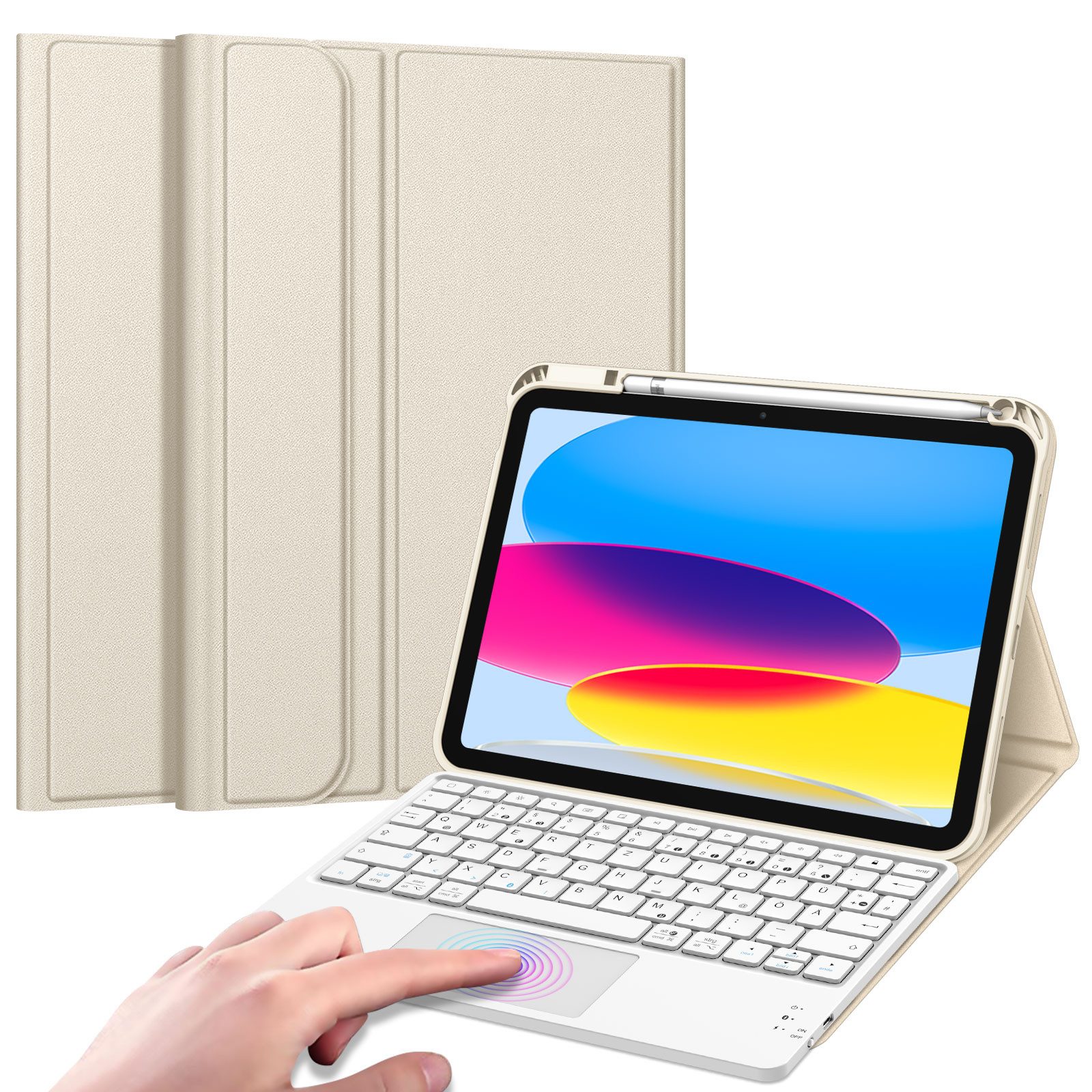 Fintie Tablet-Hülle für iPad 11. Generation 2025 11"(A16), iPad 10. Generation 2022 10.9", mit magnetischer Abnehmbarer Deutscher Touchpad Tastatur-QWERTZ Layout
