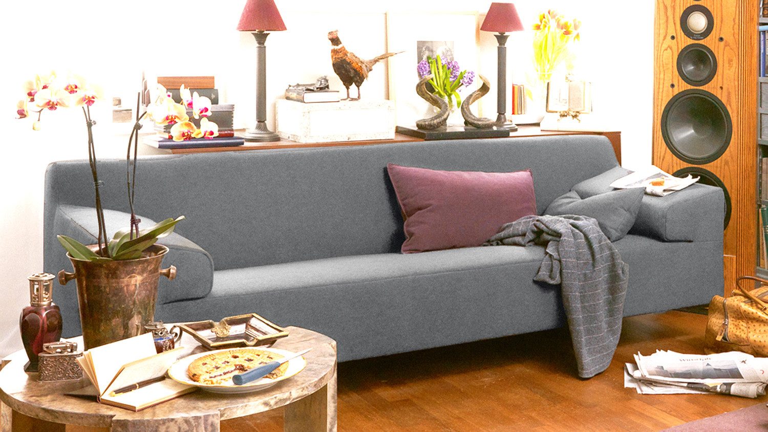 freistil ROLF BENZ Sofa Rolf Benz Sofa Freistil 180 Couch Stoff grau 200 cm Fuß schwarz
