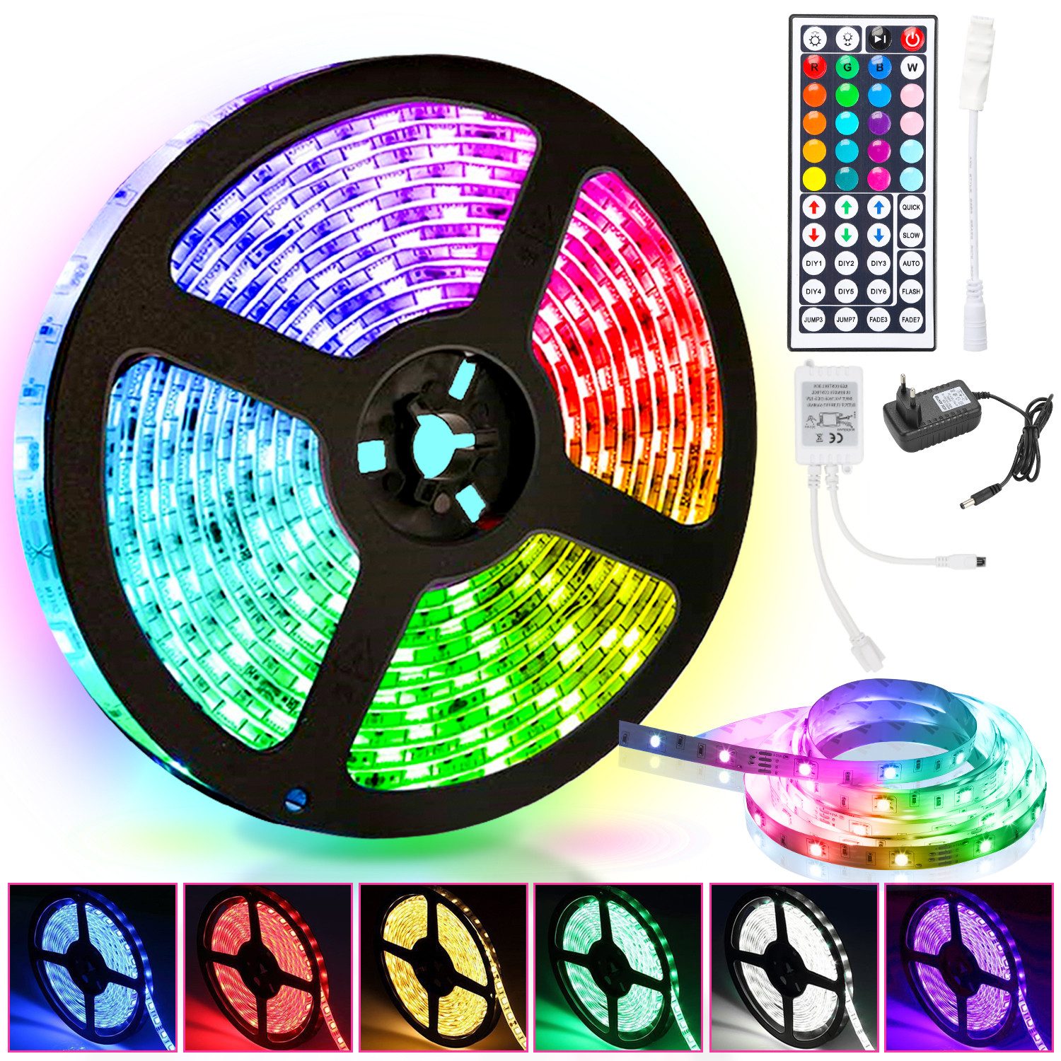 Clanmacy LED Stripe 1-10m LED Streifen Lichtband 5050SMD Leiste RGB Fernsteuerung LED Band, 30-flammig, Licht-Streifen Fernbedienung RGB Lichterkette 5050 SMD Lichtleiste