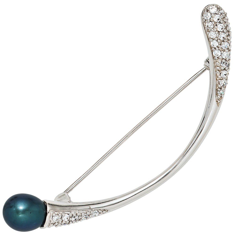 Schmuck Krone Brosche Brosche mit Perle, Zirkonia, 925 Sterlingsilber, Silber 925