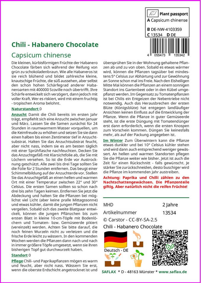 Thumbnail - SAFLAX Gemüsesamen SAFLAX - Samen - Chili - Habanero Chocolate