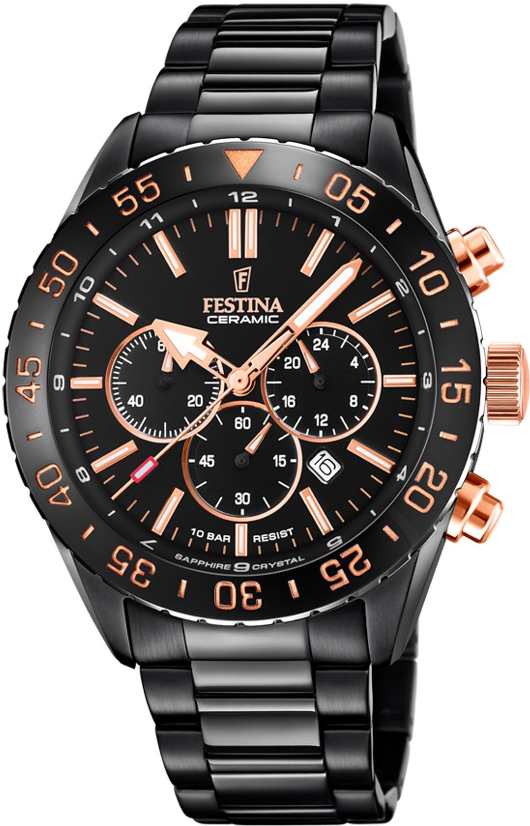 Festina Chronograph Keramik Kollektion, F20577/1, Armbanduhr, Quarzuhr, Herrenuhr, Stoppfunktion