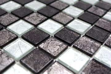 Mosani Mosaikfliesen Mosaikfliese Glasmosaik silber grau schwarz Struktur Metall Optik