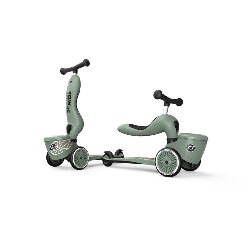 Scoot and Ride Kinderfahrzeug Lauflernhilfe Highwaykick 1 Lifestyle, Green Lines / Grün, mit Aufbewahrungsbox, 2in1 Kickboard