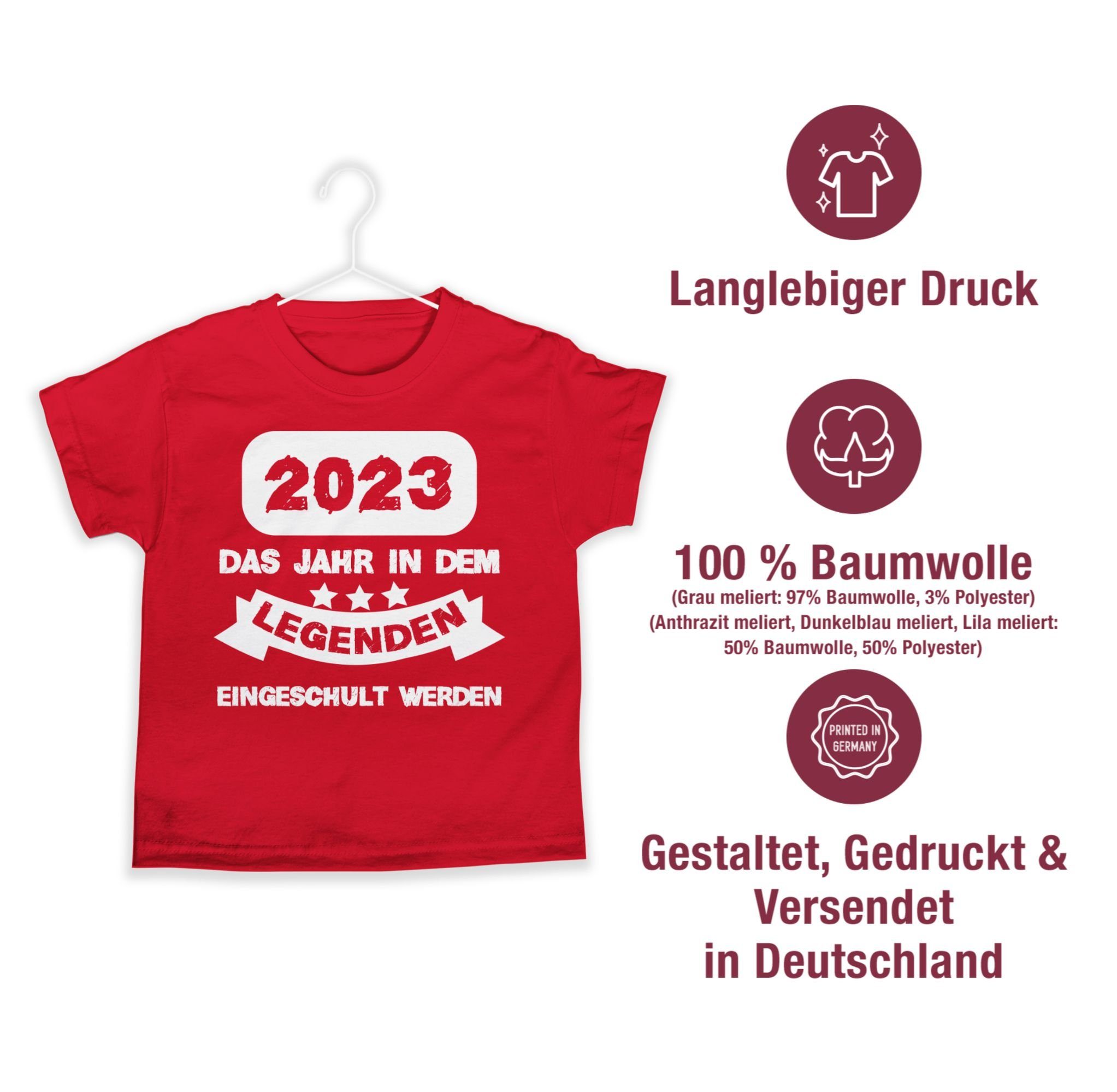 Shirtracer T-Shirt werden 03 eingeschult Das 2023 dem Legenden Geschenke weiß Jahr Junge Rot Einschulung in Schulanfang