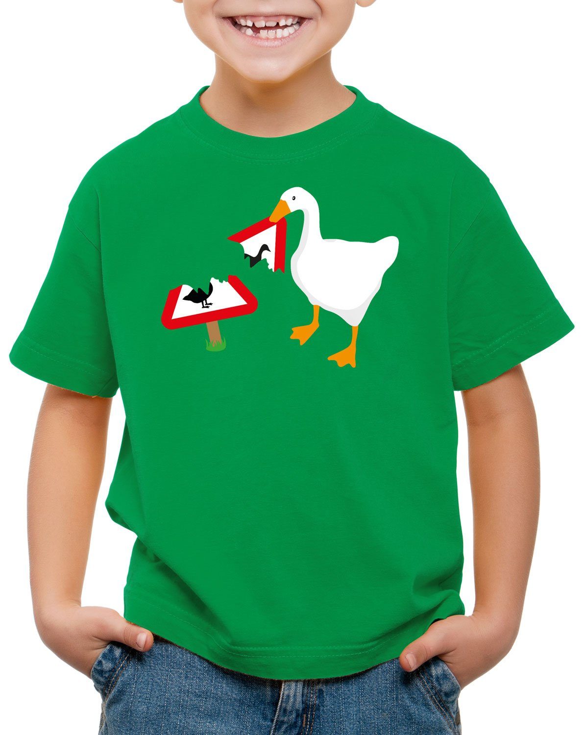 style3 Print-Shirt Kinder T-Shirt Gänse Panik gans videospiel grün
