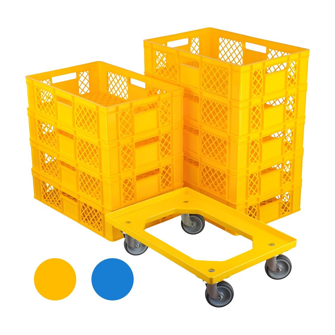 Logiplast Stapelbox 9 Stück Bäckerkisten 600 x 400 x 150 mm und 1 Stück Transportroller