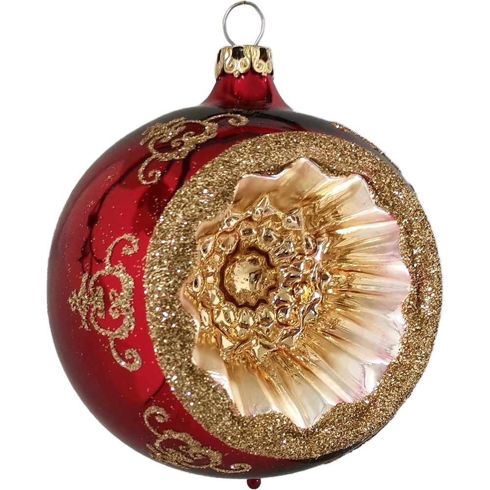 Reflexkugel, stierblut mundgeblasen, (1 St), Weihnachtsbaumkugel glanz handbemalt Thüringer Renaissanceband, Glasdesign