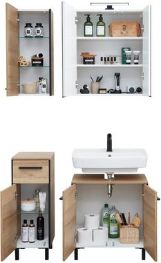 Saphir Badmöbel-Set Quickset 395 4-teilig, Waschbeckenunterschrank mit LED-Spiegelschrank, (4-St), Unterschrank, Hängeschrank inkl. Türdämpfer, 6 Türen, 1 Schublade